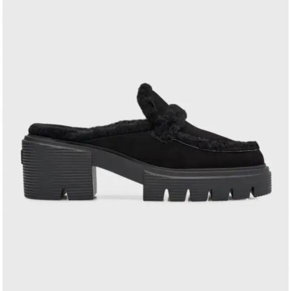 Stuart Weitzman Soho Chill Suede Shearling Loafer Mule Black 9.5B Platform - Picture 1 of 12